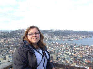 Niece Erin on the top of the world--or at least Bergen.