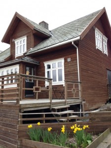 Outside our house (my room windows are in the upper left)