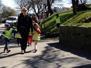 A common site; kids in reflector vests