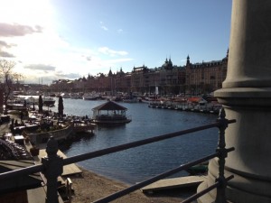 A view of Stockholm Center from a bridge featuring Norse mythology gods (not visible)