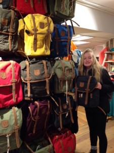 Anya fell in love with Stockholm! We left with the blue Falraven backpack.