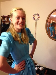 Anya made a dress for Halloween. She's Wendy from Peter Pan!