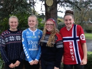 Anya and her friends getting into the Norwegian spirit.
