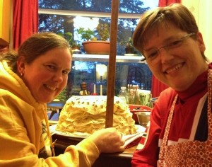 Janet and me with the huge pile of lefse.