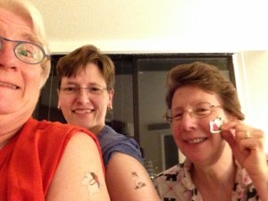 In honor of our missing 4th roommate, we had Mumintroll (Swedish) temporary tattoos.