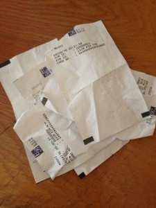 All the receipts from failed attempts to get cash out of several ATMs.