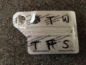 Travel tip: Mark the day to be taken on the foil packet with a Sharpie.