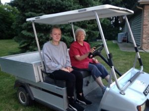 Anya would take the golf cart all around the farm the next day. This is great joy!