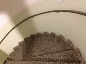Up two sets of spiral staircases