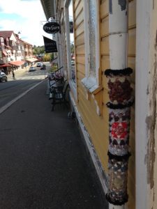 See the special down spout covering outside the knitting yarn store!