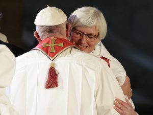  Pope Francis (left) hugs Lutheran Archbishop Antje Jackelen, primate of the Church of Sweden on Monday. Andrew Medichini/AP (http://www.npr.org/sections/thetwo-way/2016/10/31/500057532/in-show-of-unity-pope-francis-marks-500th-anniversary-of-protestant-reformation)